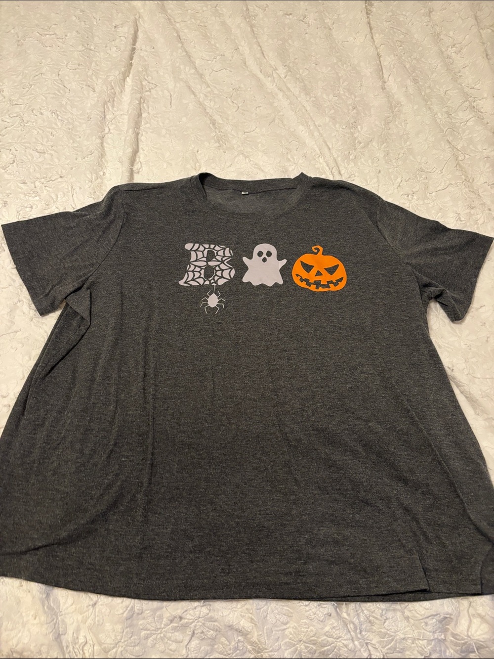SHEIN Dark Gray Halloween Graphic Short Sleeve Tee - Ghost Pumpkin Spider